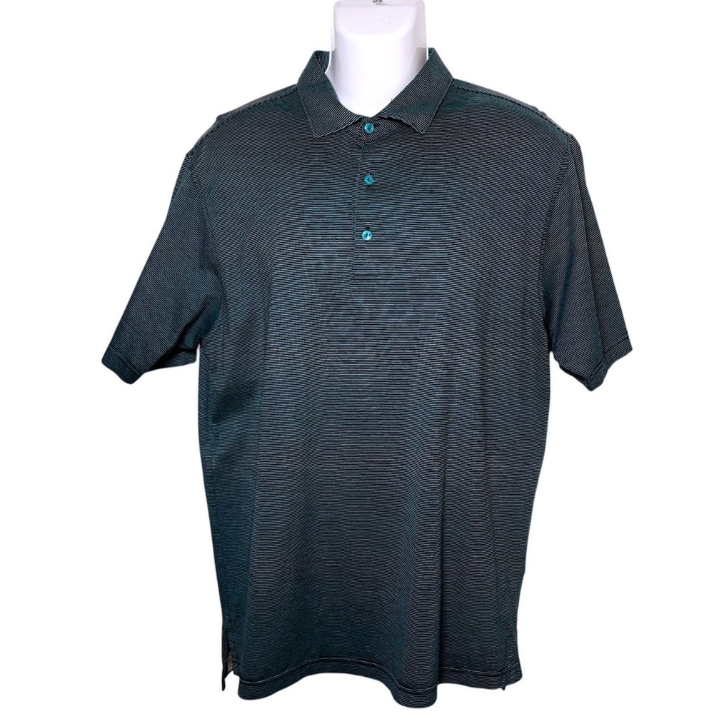 Peter Millar Kuki'o Golf & Beach Club Hawaii Polo Medium Navy Teal Stripe